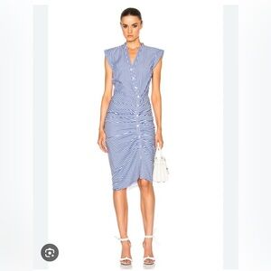 Veronica Beard Ruched Shirt Dress Size 8 Blue & White